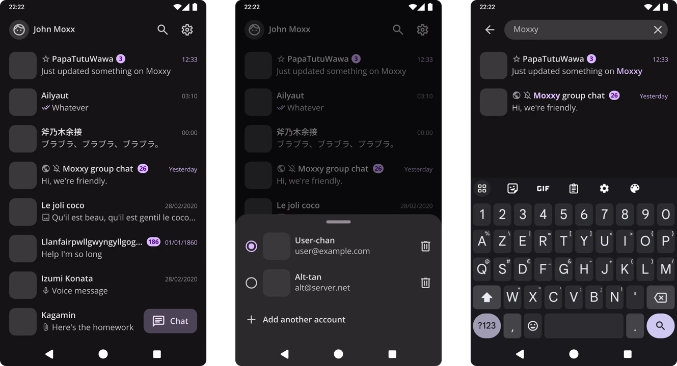 2023 Moxxy UI in dark mode